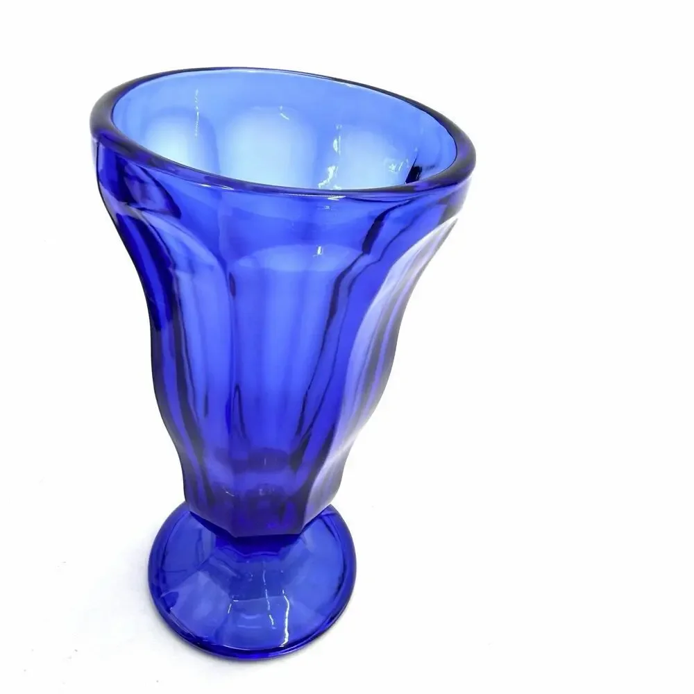 Vintage Set of 3 Cobalt Blue Retro Milkshake Parfait Fountain Glasses